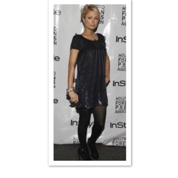 French Connection Black Sequin Stripe Shift Dress-Size 10 - Picture 10 of 10